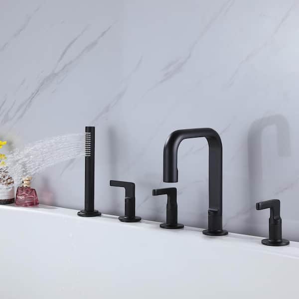 3-Handle Deck Mount Roman Tub Filler Faucet in Matte Black