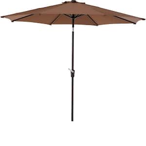 9 ft. Aluminum Push-Up Market Tilt Patio Umbrella in Coffee Color with 8 Ribs