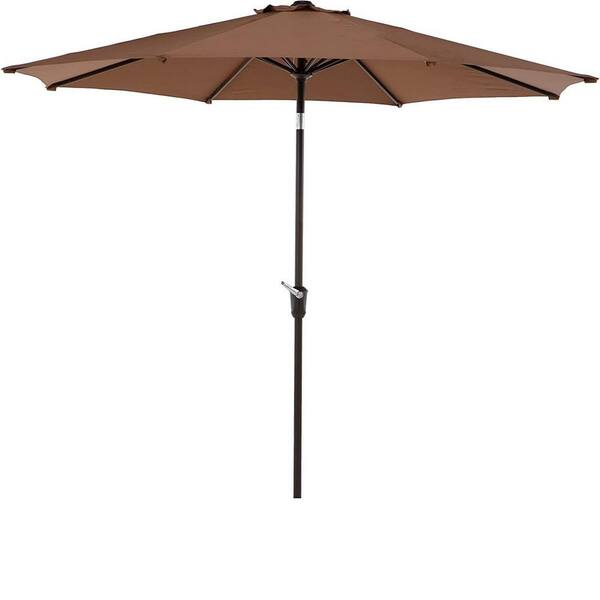 Unbranded 9 ft. Aluminum Push-Up Market Tilt Patio Umbrella in Coffee Color with 8 Ribs