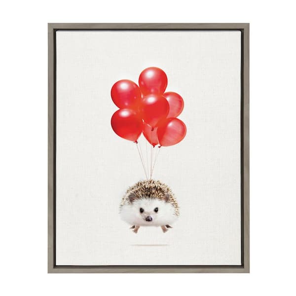 DesignOvation Sylvie "Hedgehog Balloons" by Amy Peterson Art Studio Framed Canvas Wall Art 18 in. x 24 in.