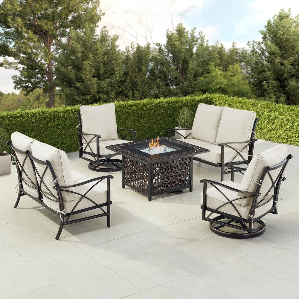 Black Aluminum Fire Table Set with 2-Loveseats and 2-Club Chairs price history on PriceWatchPro