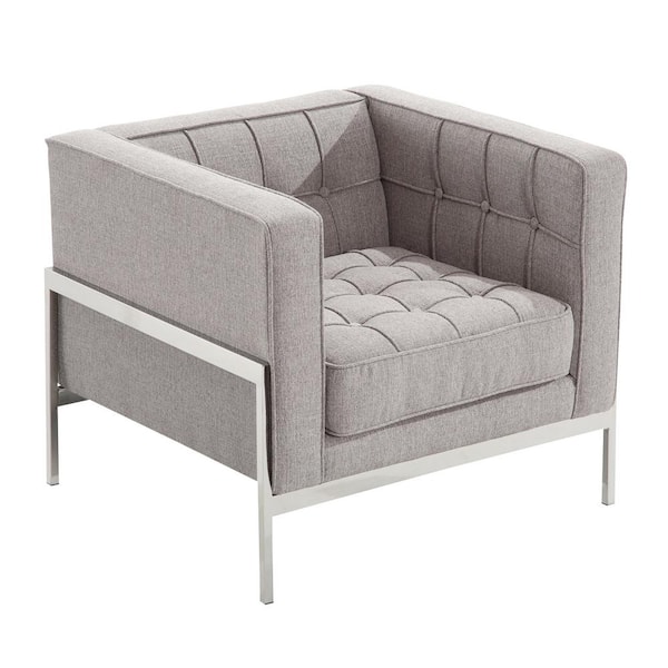 Armen Living Andre Gray In Tweed and Stainless Steel Contemporary Side Chair
