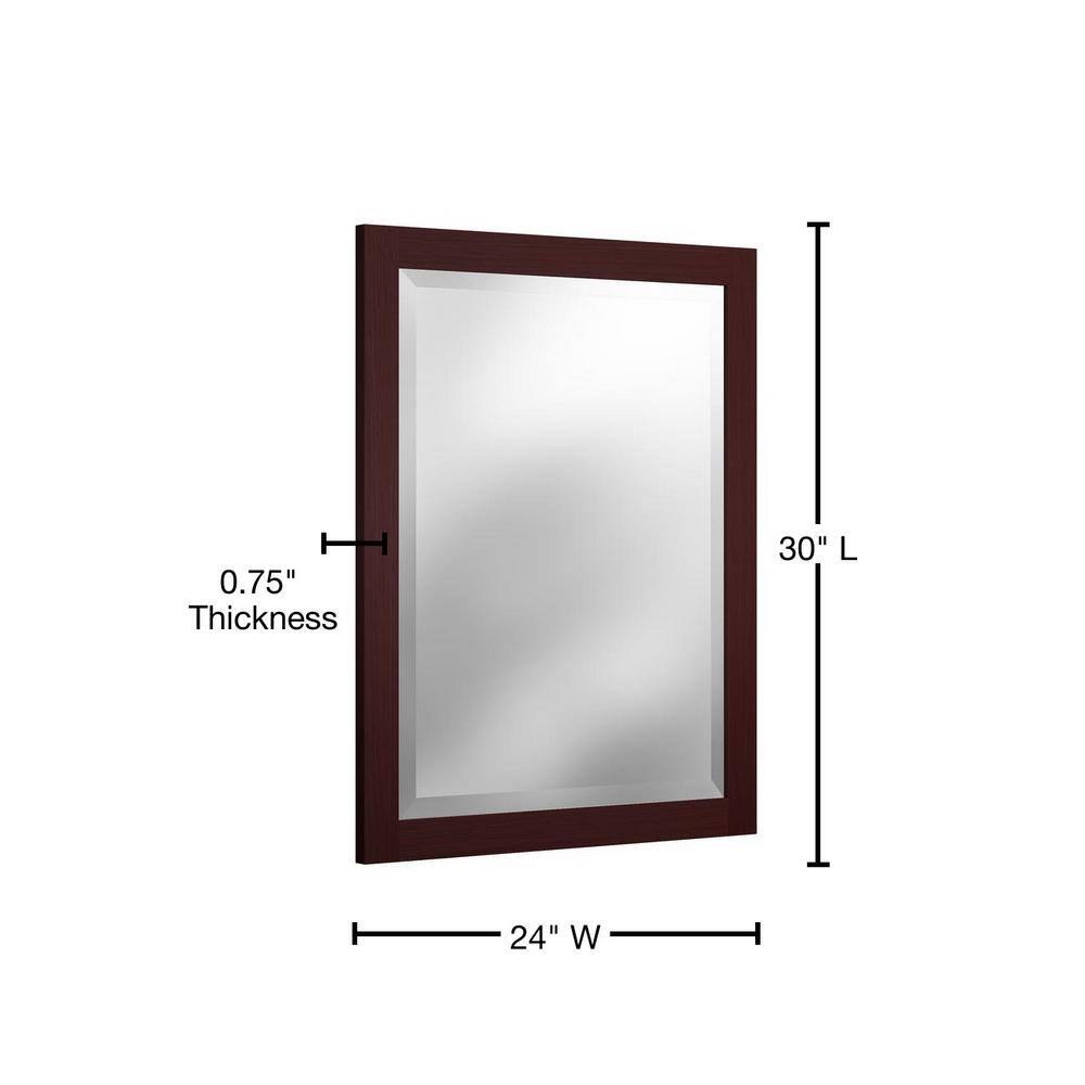 Espresso Beveled Glass 24" x 30" Wood Bathroom Vanity Mirror