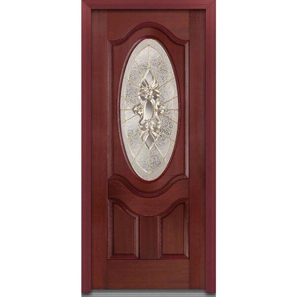 MMI Door 36 in. x 80 in. Heirloom Master Left-Hand 3/4 Oval Lite Decorative Stained Fiberglass Mahogany Prehung Front Door
