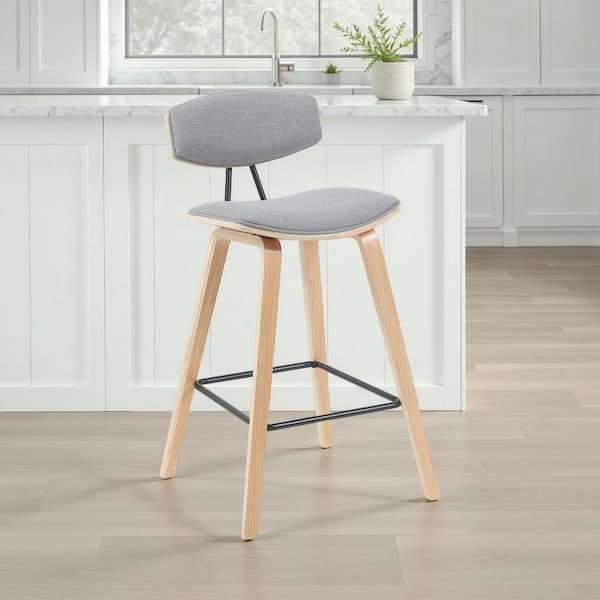 Armen Living Fox 26 in. Counter Height Grey Upholstered Barstool