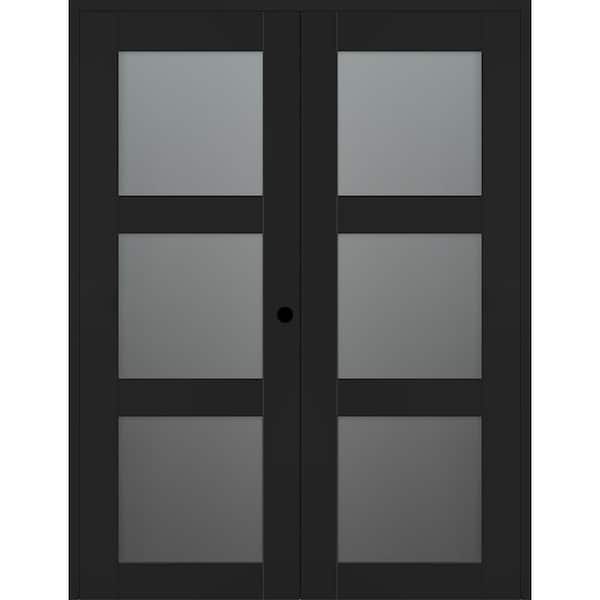 Belldinni Vona 3 Lite 72 in. x 96 in. Left Active 3-Lite Frosted Glass Black Matte Wood Composite Double Prehung Interior Door