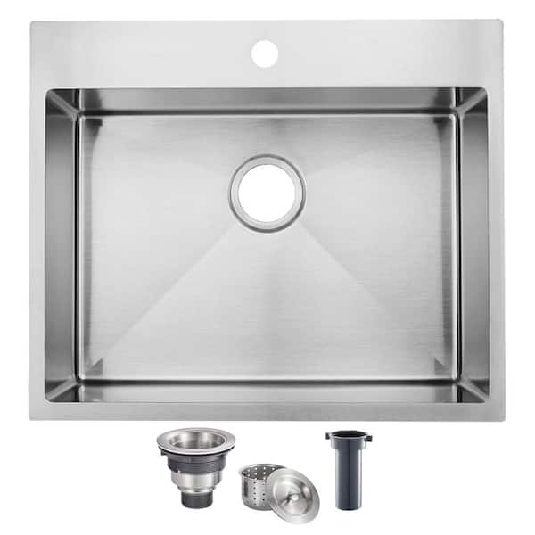 18 in. Drop-In Single Bowl 16-Gauge Brushed Nickel Stainless Steel Bar and Prep Sink with Strainer