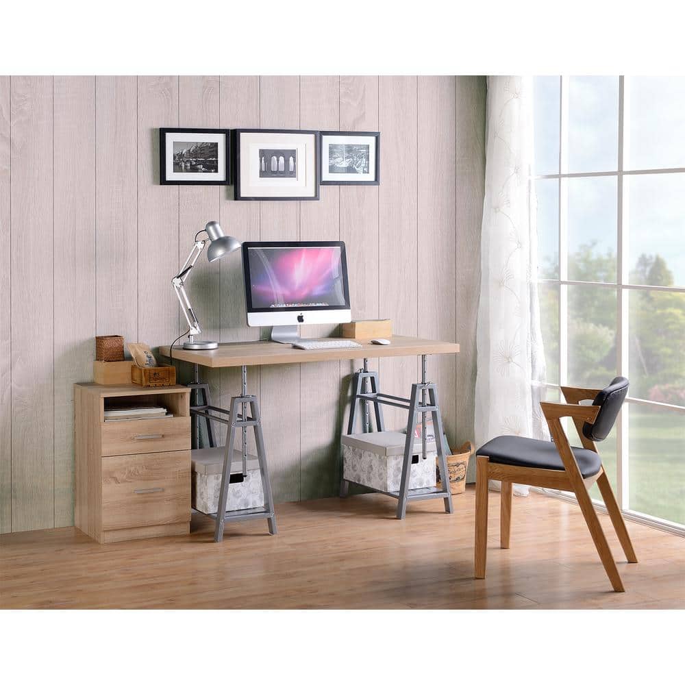 Adjustable Gray Solid Wood Standing Desk with Keyboard Tray