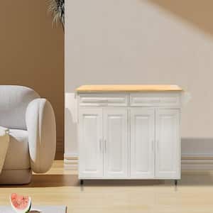 White MDF Kitchen Cart with 4-Cabinet Doors, 2-Drawers and Spice Racks