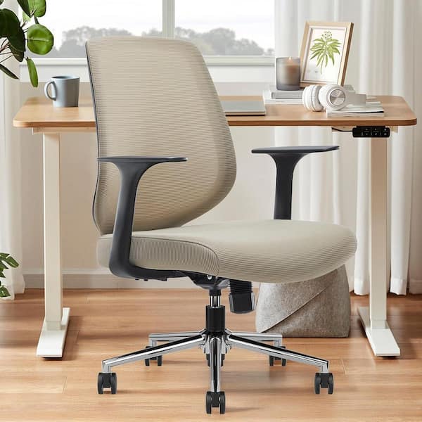 Mesh Swivel Adjustable Height Ergonomic Task Chair in Beige with Armrest for Home Office Study Bedroom