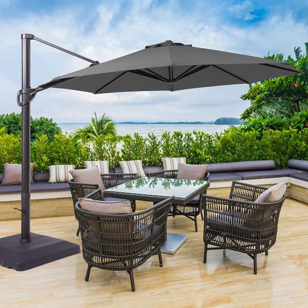 11 ft. Aluminum Outdoor Cantilever Umbrella Offset Patio Umbrella with a Base in Anthracite