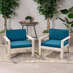 Santa Ana Light Grey Removable Cushions Wood Outdoor Lounge Chair with Dark Teal Cushions (2-Pack)