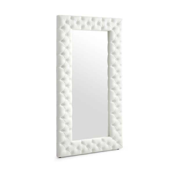Legend White 43 in. W x 80 in. H Rectangle Faux Leather Floor Mirror