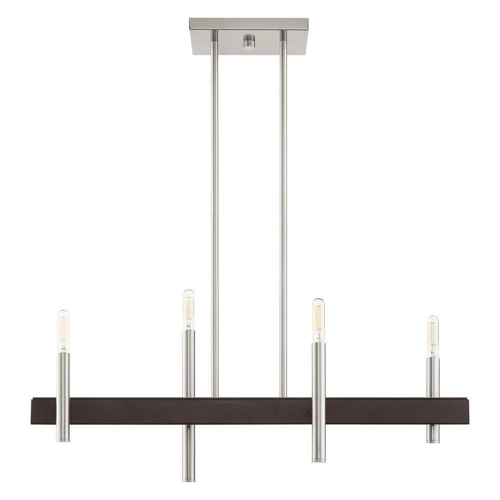 Elegant Bronze and Crystal 4-Light Linear Chandelier