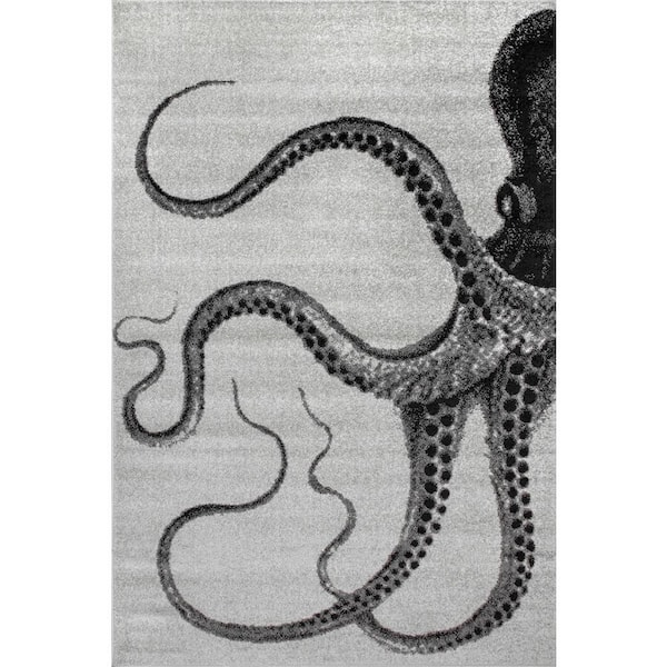 nuLOOM Adrienne Octopus Grey Doormat 3 ft. x 5 ft. Indoor Area Rug