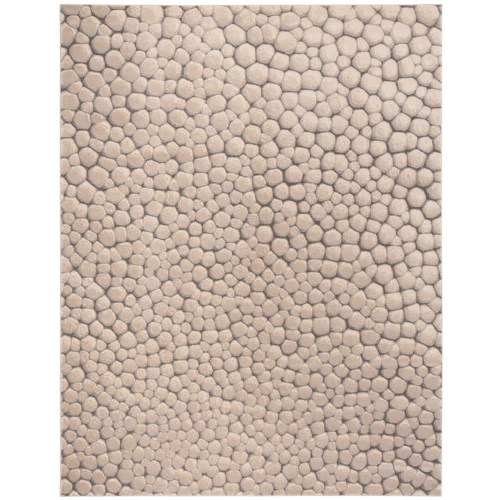 Beige Abstract Round Stain-Resistant Synthetic Area Rug