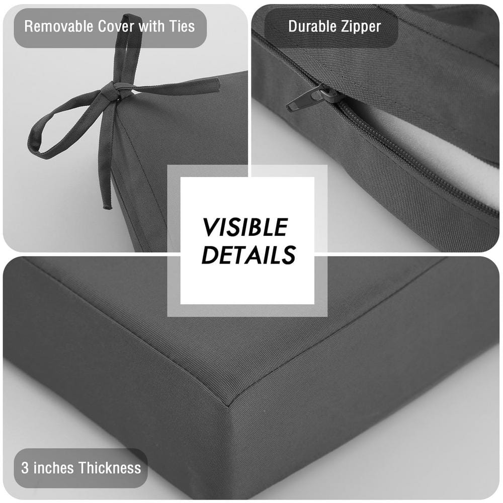 Gray Waterproof Foam Outdoor Bench Cushion with Ties