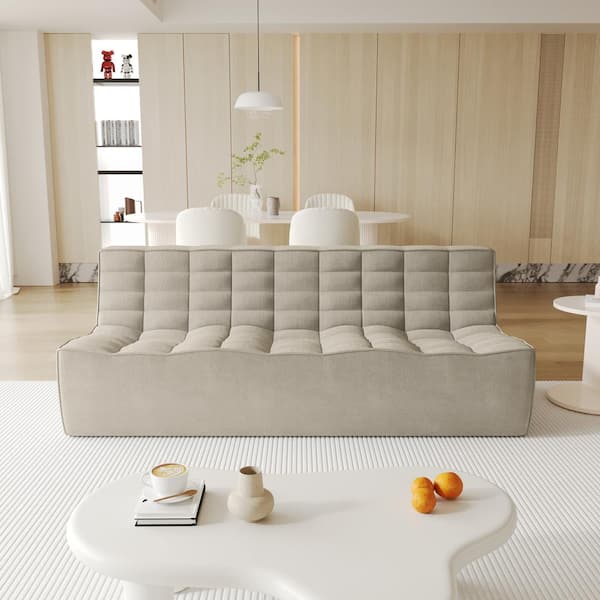 J&E Home 82.68 in. W Armless Linen Polyester Modular Reclining Sofa in. Khaki