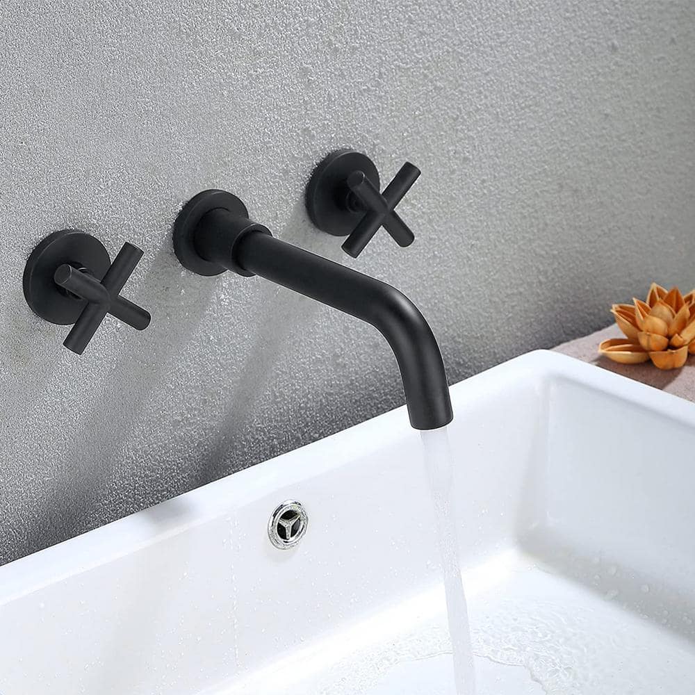 Double-Handle Wall Mounted Bathroom Faucet 1.2 GPM, Bathroom Lavatory Vesse