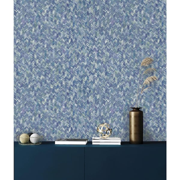 Walls Republic Navy Blue Vivid Herringbone Geometric Wallpaper