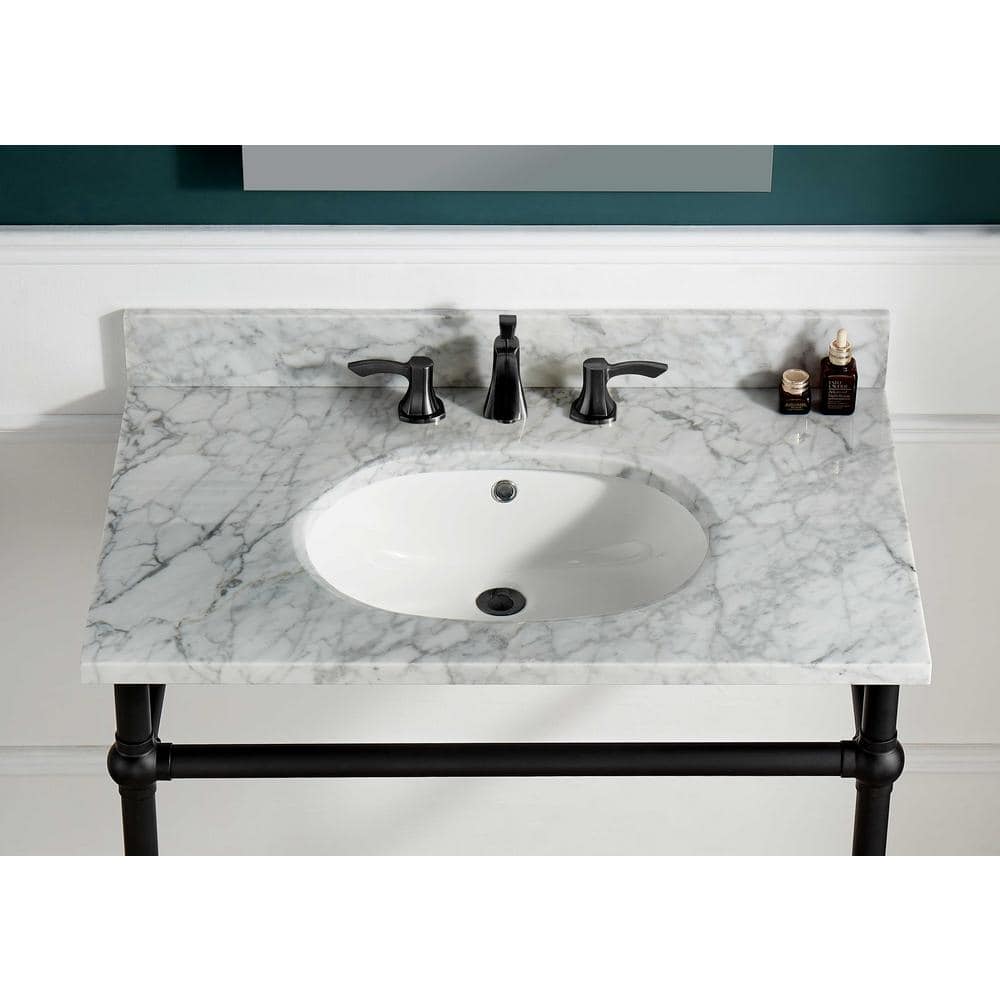 Matte Black Wall-Mount Console Sink with Stone Countertop