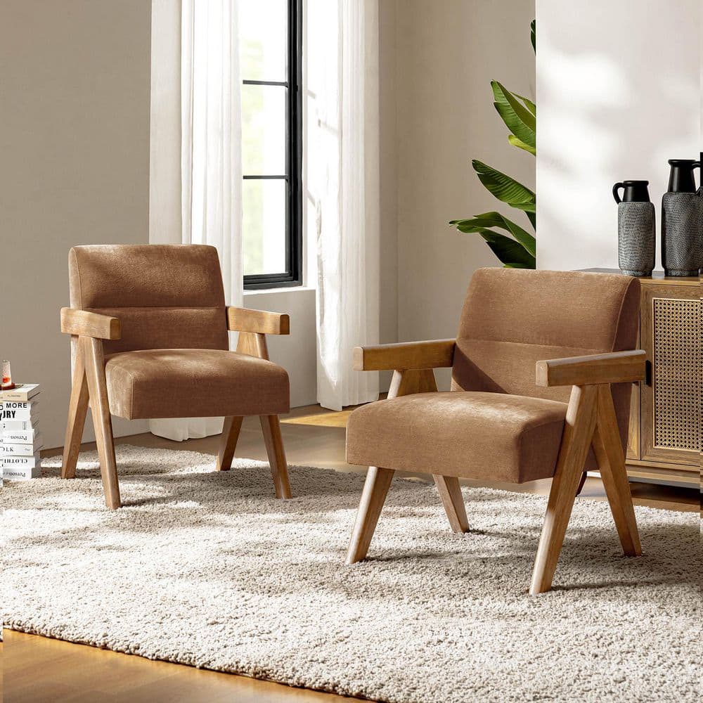JAYDEN CREATION Odemaris Caramel Polyester Arm Chair (Set of 2