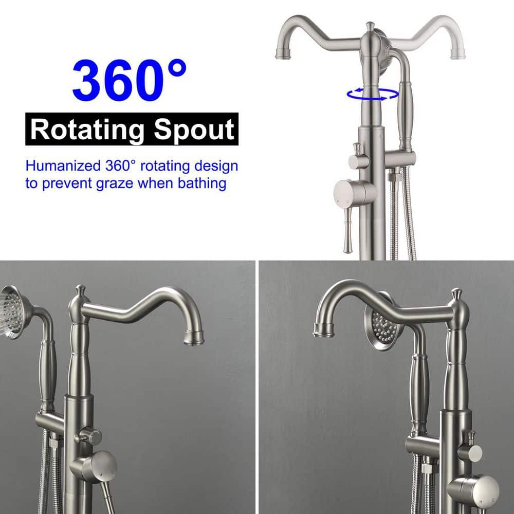 Brushed Nickel Freestanding Tub Faucet with Hand Shower