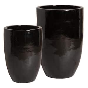 18 x 26, 23 in. x 32 in. H Ceramic Tall Planters S/2, Black