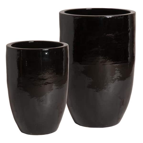 Emissary 18 x 26, 23 in. x 32 in. H Ceramic Tall Planters S/2, Black