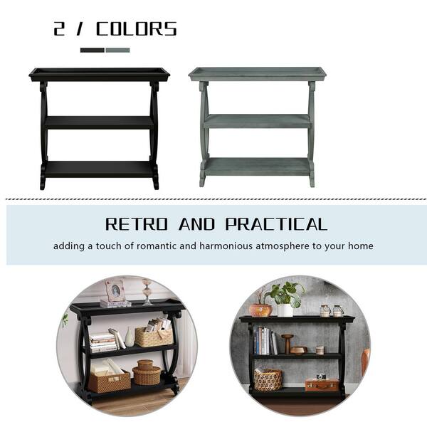 40 in. Antique Black Rectangle Wood Console Table Open