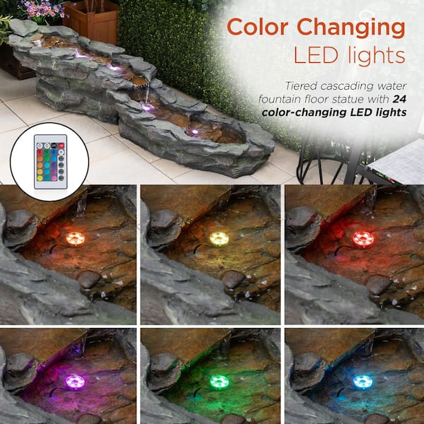 Alpine Corporation - 19 in. Tall Outdoor Tiering Rocky River Stream Water Fountain with LED Lights
