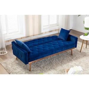 70 in. Navy Blue Velvet 2-Seater Loveseat Sofa with Stainless Feet