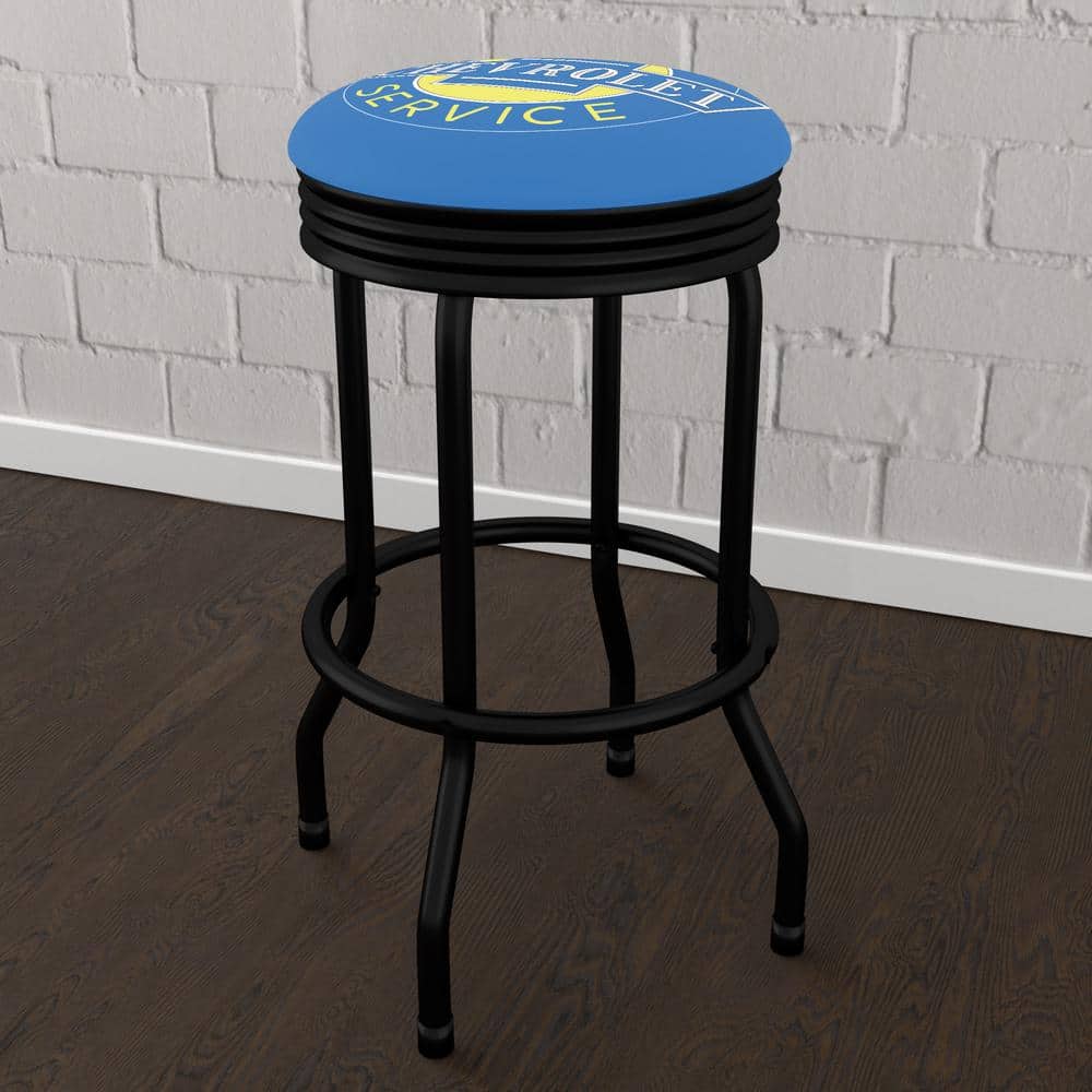Chevrolet Super Service 29 in. Blue Backless Metal Bar Stool with Vinyl Sea