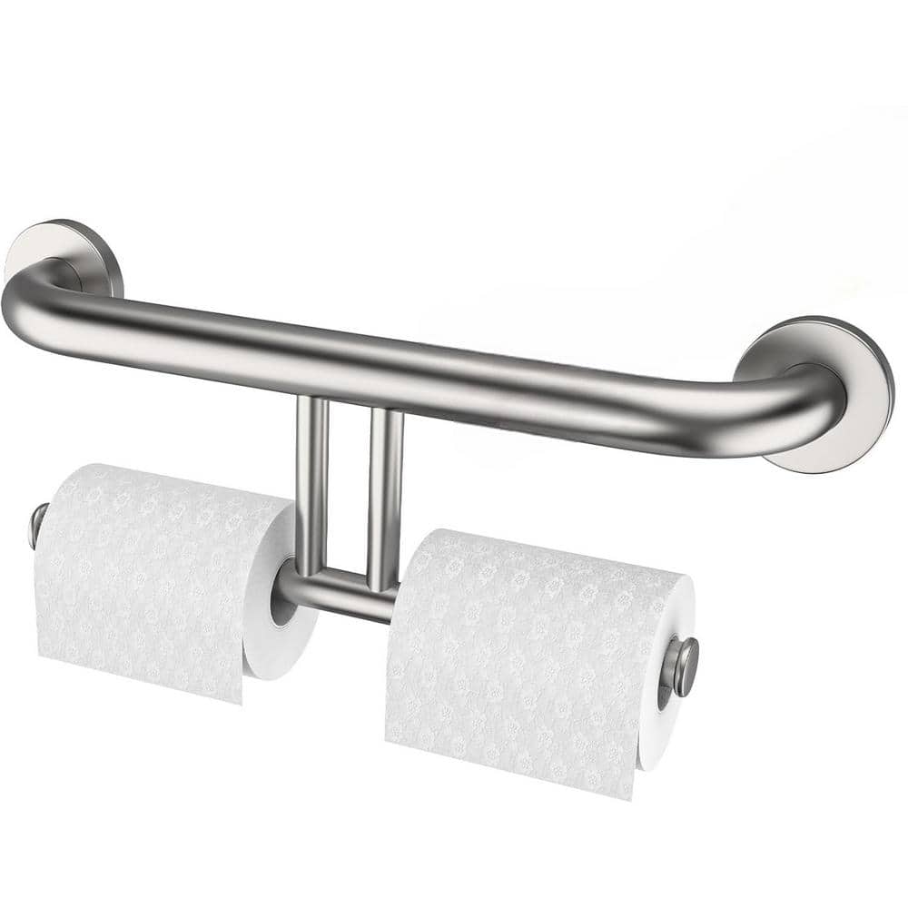 17 in. Brushed Nickel Wall Mounted Bathroom Toilet Grab Bar with Toilet Pap