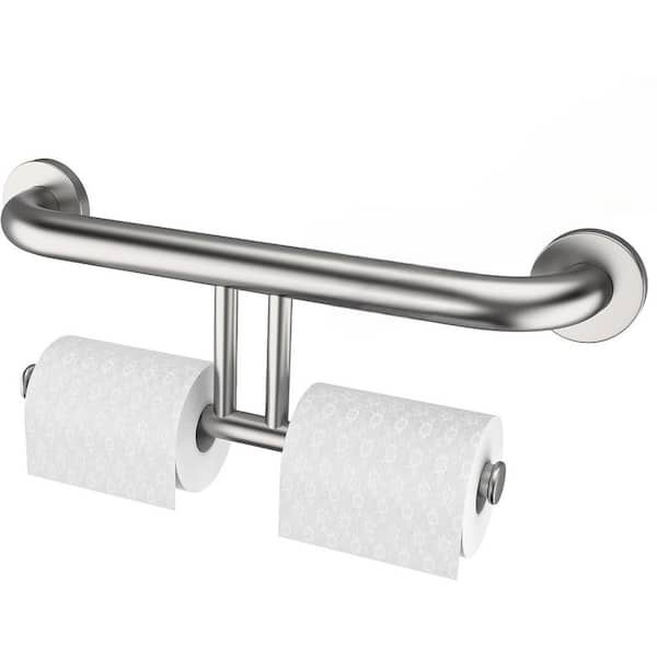 17 in. Brushed Nickel Wall Mounted Bathroom Toilet Grab Bar with Toilet Paper Roll Holder for Senior Elderly