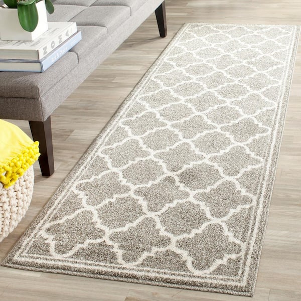 Amherst Dark Gray/Beige 2 ft. x 11 ft. Border Multi-Trellis Runner Rug