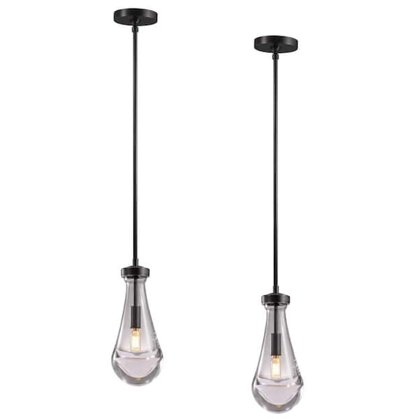 49 in. H 1 Light Dimmable Raindrop Black Kitchen Island Pendant Light, Teardrop Glass Pendant Light Living Room(2-Piece)