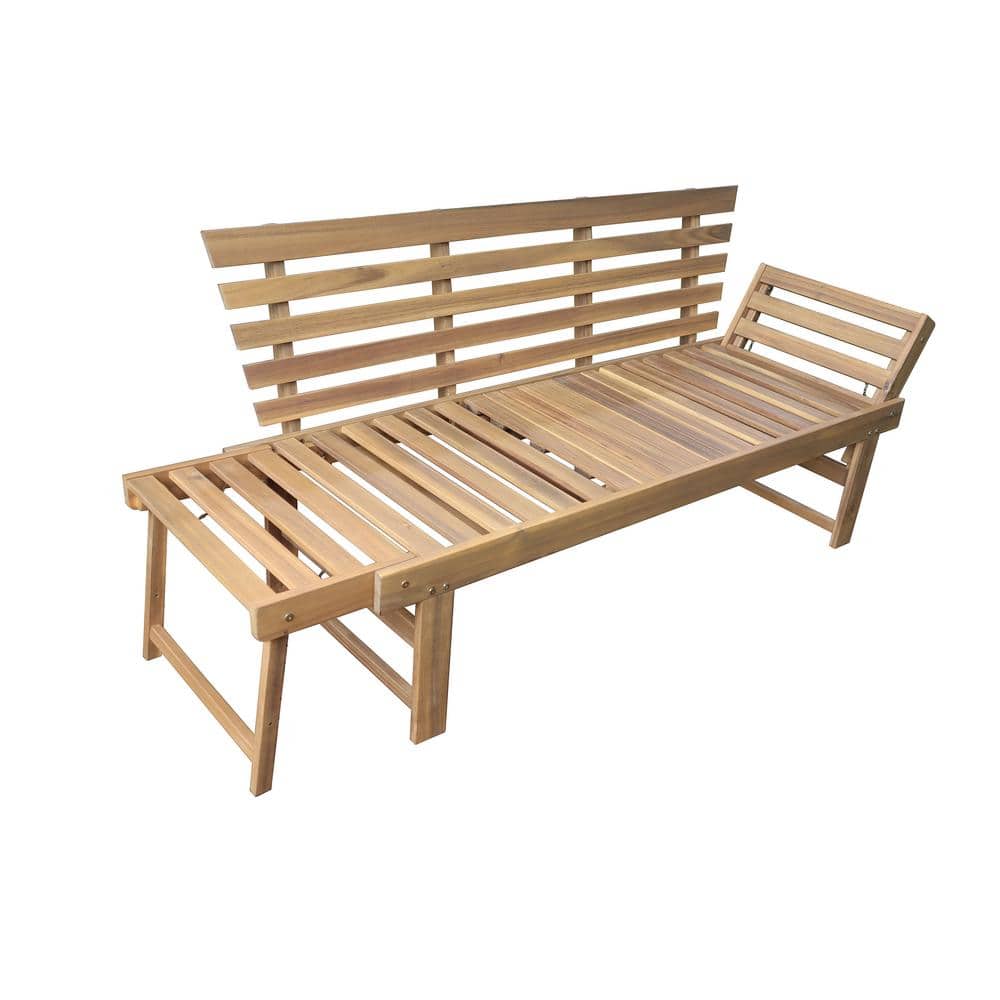 Outdoor Acacia Wood 3-Person Patio Bench with Fold Down Table