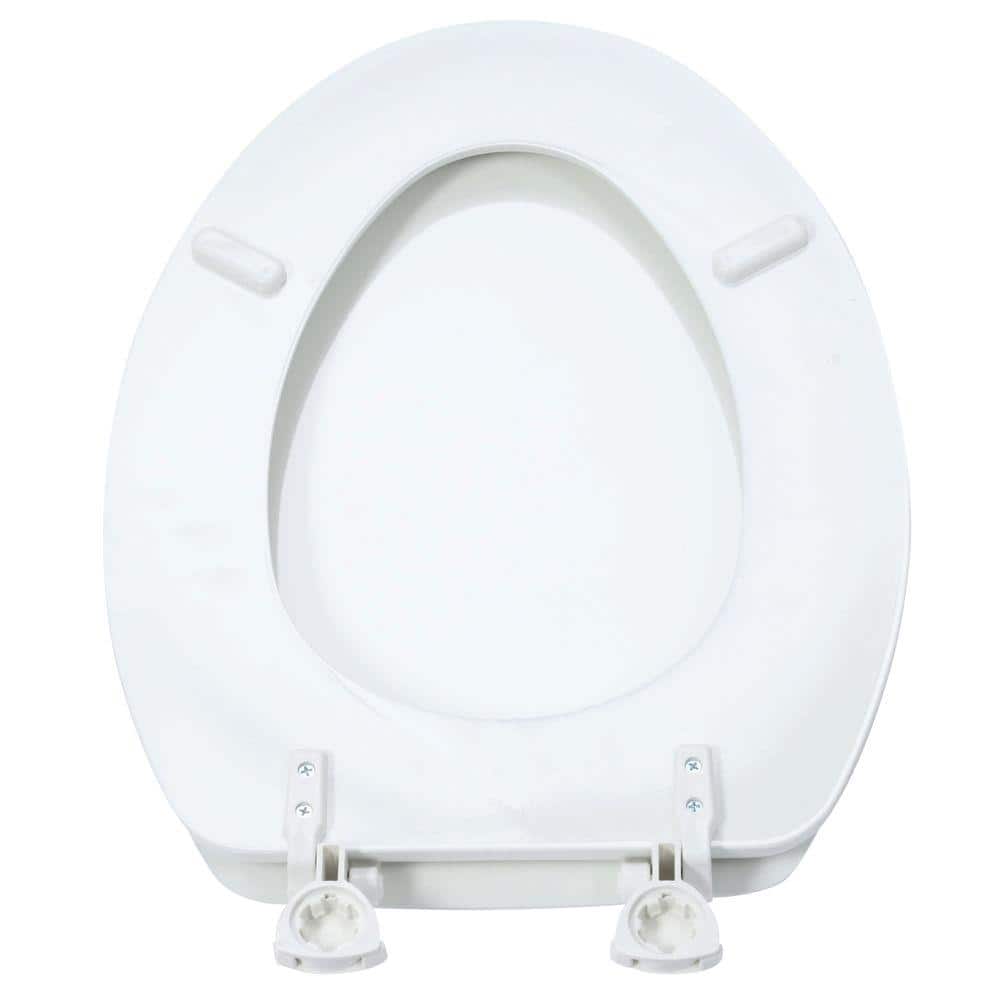 White Elongated Molded Wood Toilet Seat with Lift-Off Hinges