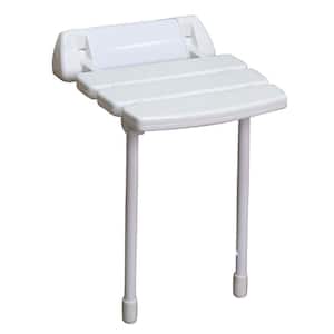 14 in. Wall Mount Slatted Folding Shower Seat with Legs in White