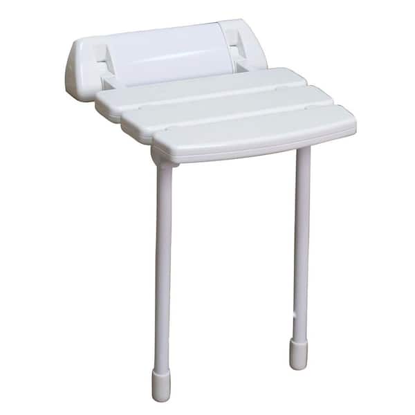 Unbranded 14 in. Wall Mount Slatted Folding Shower Seat with Legs in White