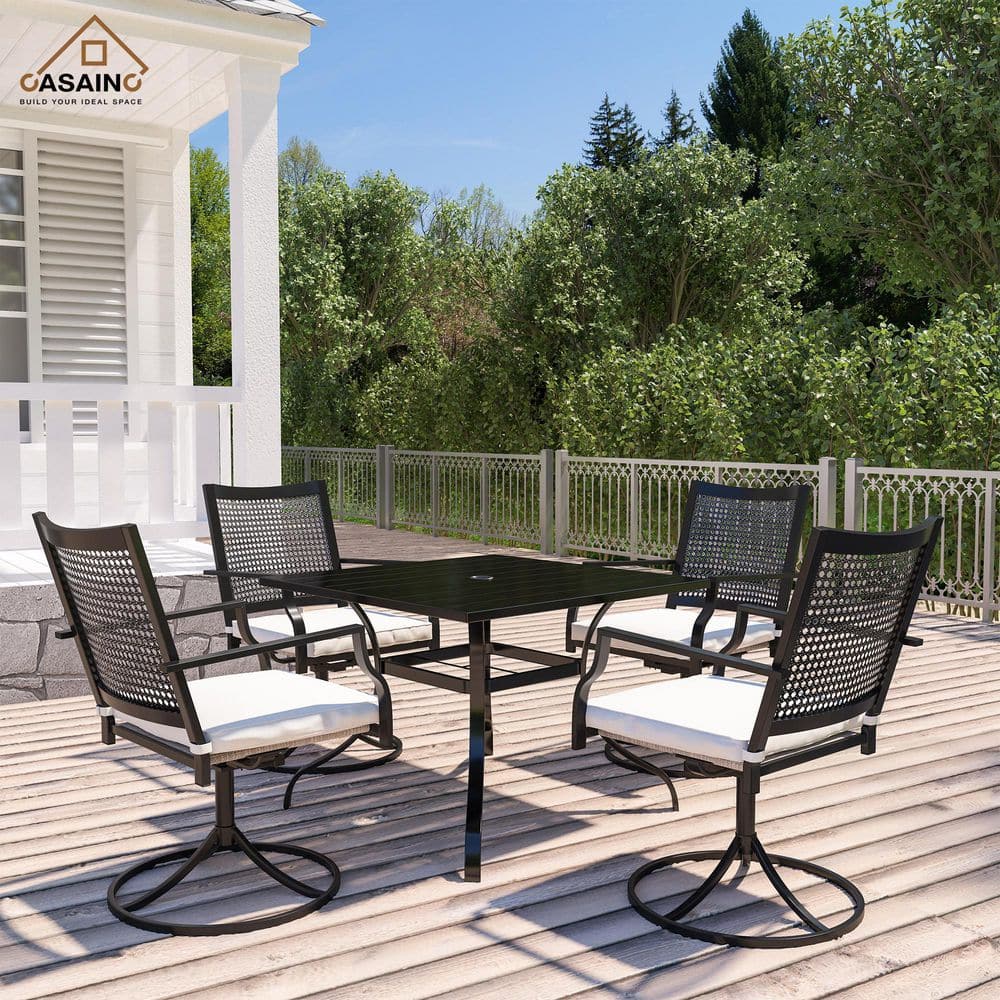 40 in. Steel Square Outdoor Patio Dining Table with Umbrella Hole