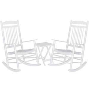 3-Pieces White Wooden Outdoor Patio Rocking Chair Set