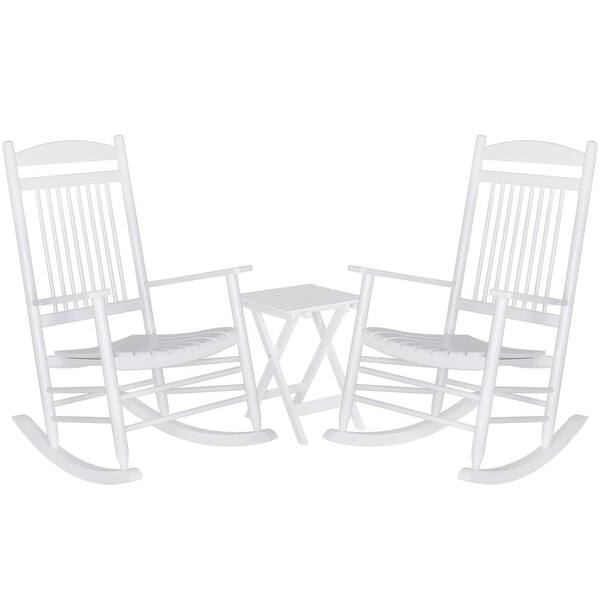Veikous White 3 Piece Wooden Patio Outdoor Rocking Chair Set Rockerset - Outdoor Patio Rocking Chair Sets