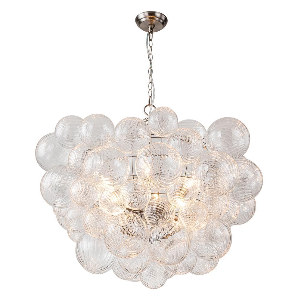 HUOKU Neuvy 8-Light 33 in. W Nickel Chandelier with Swirled-Glass