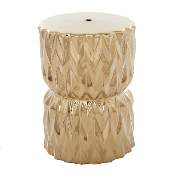 Litton Lane 13 in. Gold Medium Round Ceramic End Accent Table