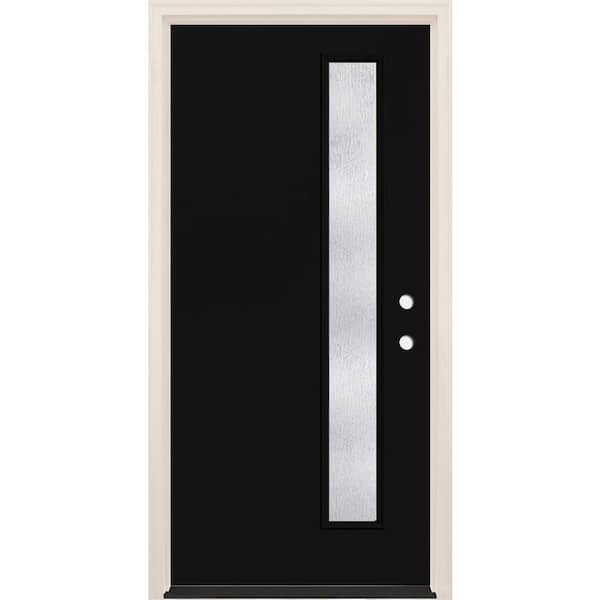 Builders Choice 36 in. x 80 in. Left-Hand/Inswing 1-Lite Rain Glass Onyx Painted Fiberglass Prehung Front Door w/6-9/16 in. Frame