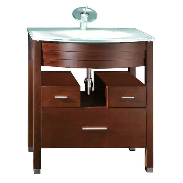 Schon Vero 32 in. Vanity in Chocolate with Glass Vanity Top in Frosted Tempered Glass