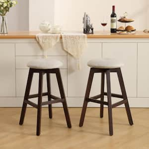 26 in. Brown Backless Wood Counter Height Swivel Bar Stool with Padded Fabric Seat (Set of 2)