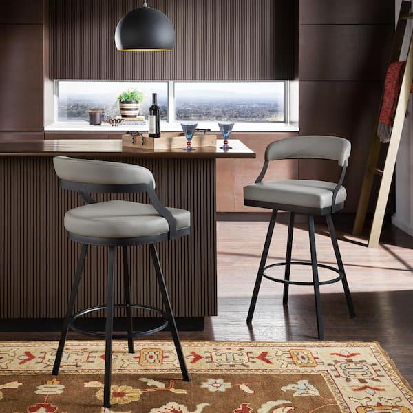 31 in. Gray Vegan Leather Black Finish Metal Frame Swivel Chair (Set of 2)